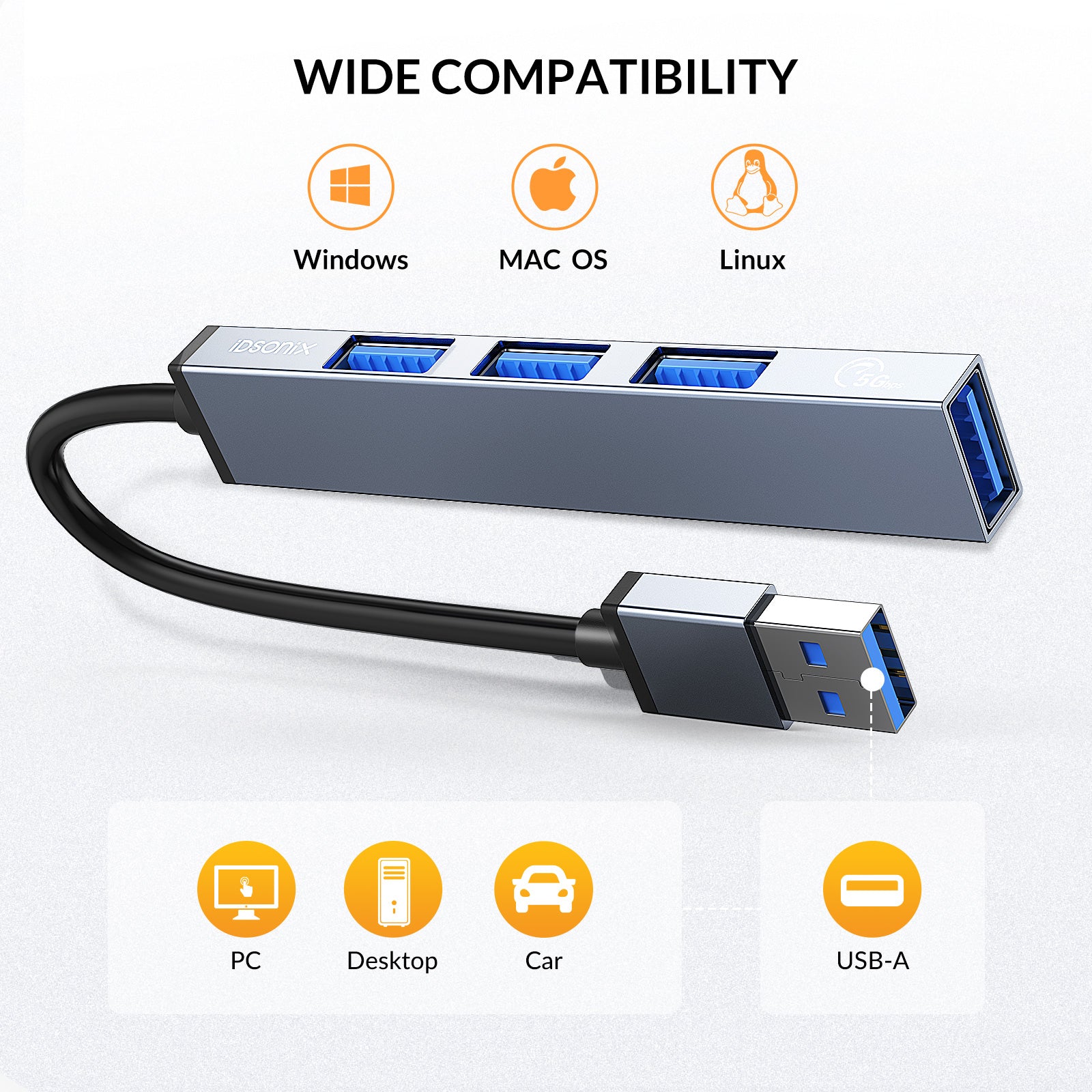 USB Hub, iDsonix 4 Port USB 3.0 Hub, Ultra-Slim Portable Data Hub Compatible with MacBook, Laptop, Surface Pro, PS4, PC, Flash Drive, Mobile HDD