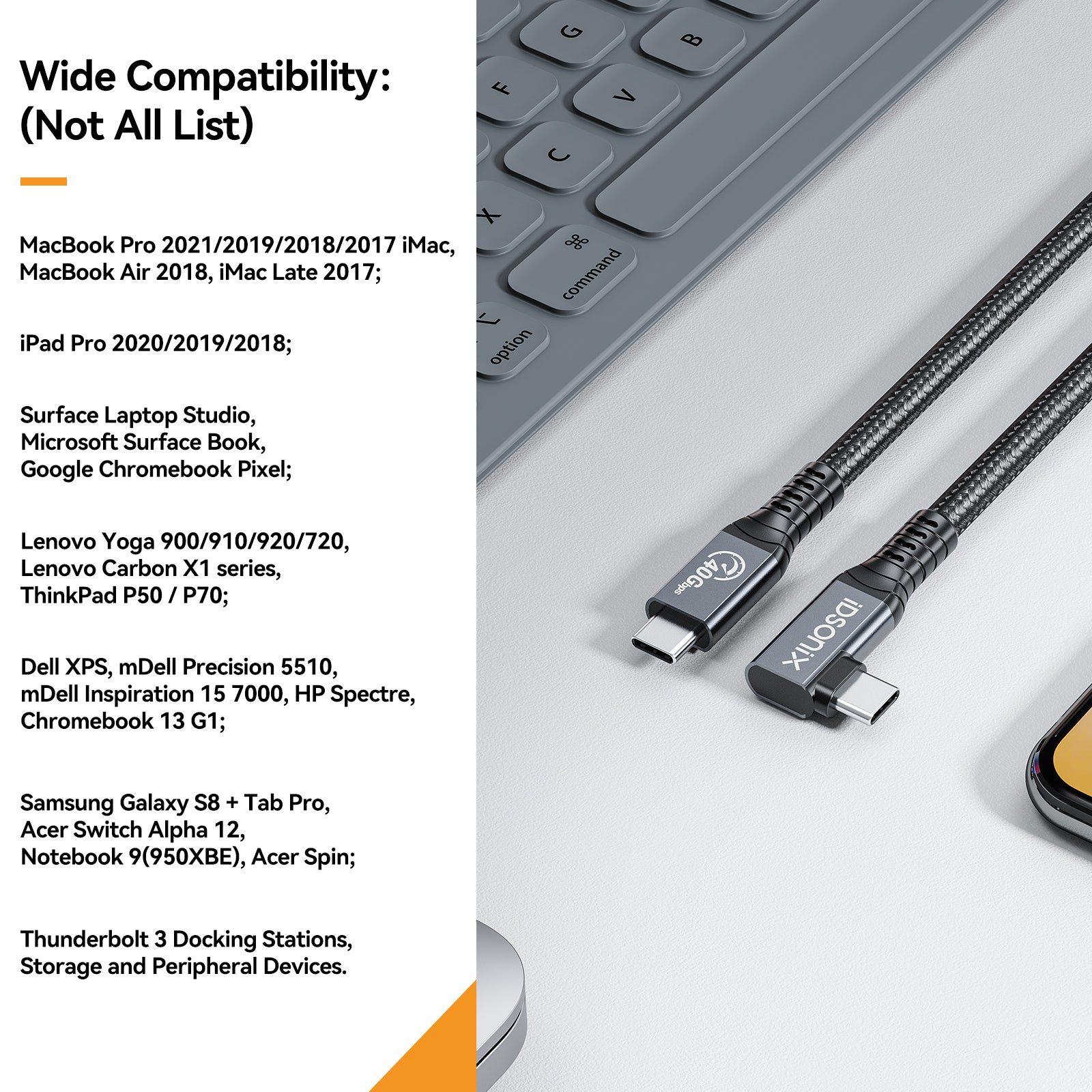 iDsonix Cable for Thunderbolt 4 Cable Supports 40Gbps Data Transfer, Single 8K or Dual 4K Displays,Type C Cable with 100W Charging, Compatible with Thunderbolt 3 Cable, MacBooks, USB C, Hub, SSD etc