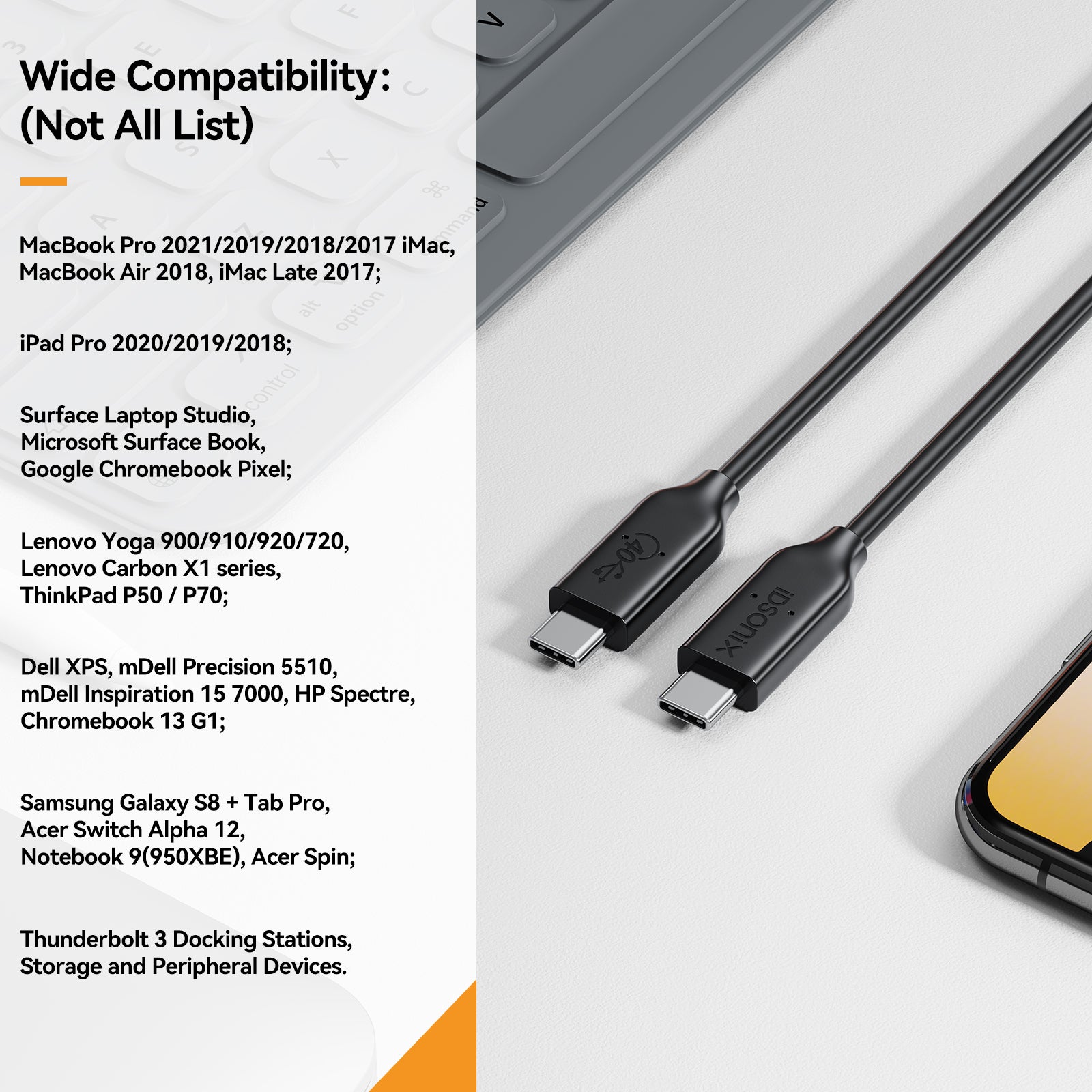USB4 Cable 40Gbps, iDsonix Thunderbolt 4/Thunderbolt 3 Cable, USB 4.0 Cable Support HD Video 8K@60Hz/Dual 4K@60Hz, 100W Charging Compatible with External SSD, eGpu,USB-C Docking Station,MacBook etc