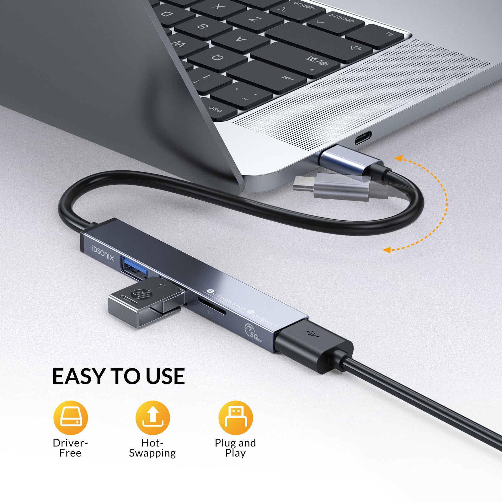 iDsonix 4 in 1 USB-C Laptop USB Type C Hub Multiport Adapter Docking Station with USB3.0,TF/2*USB 3.0 for Laptop Compatible with PC, Flash Drive, Mobile HDD and More