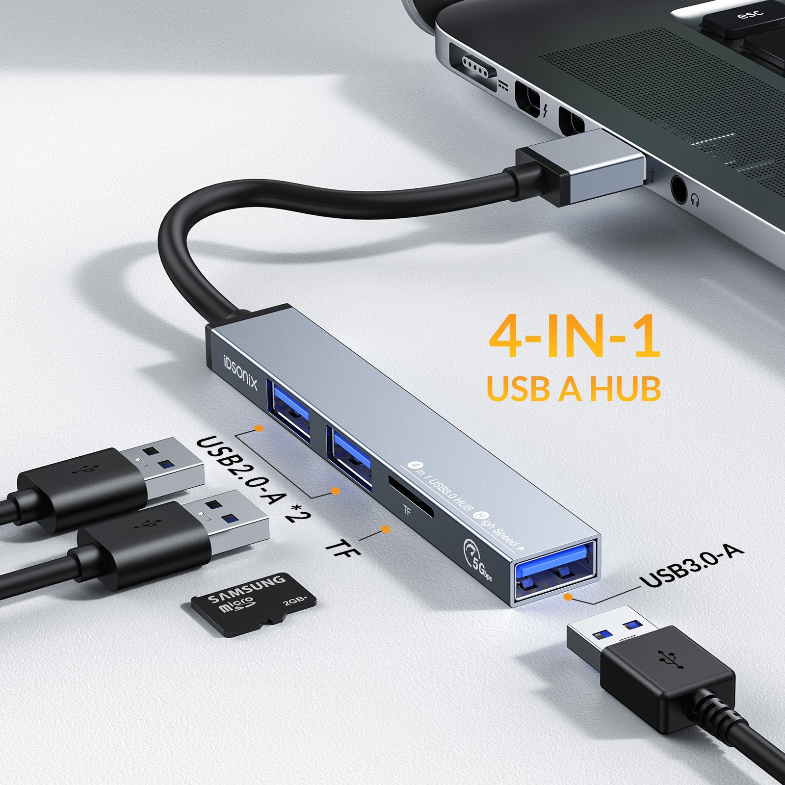 Mini USB Hub, iDsonix 4 Port USB 3.0 Hub, USB Hub Multiport Adapter Aluminum Shell with USB3.0,3*USB 2.0, 1 TF Card Slot for Laptop, Compatible with iMac, MacBook Pro, Mac, Surface, iPad Pro, XPS, PC