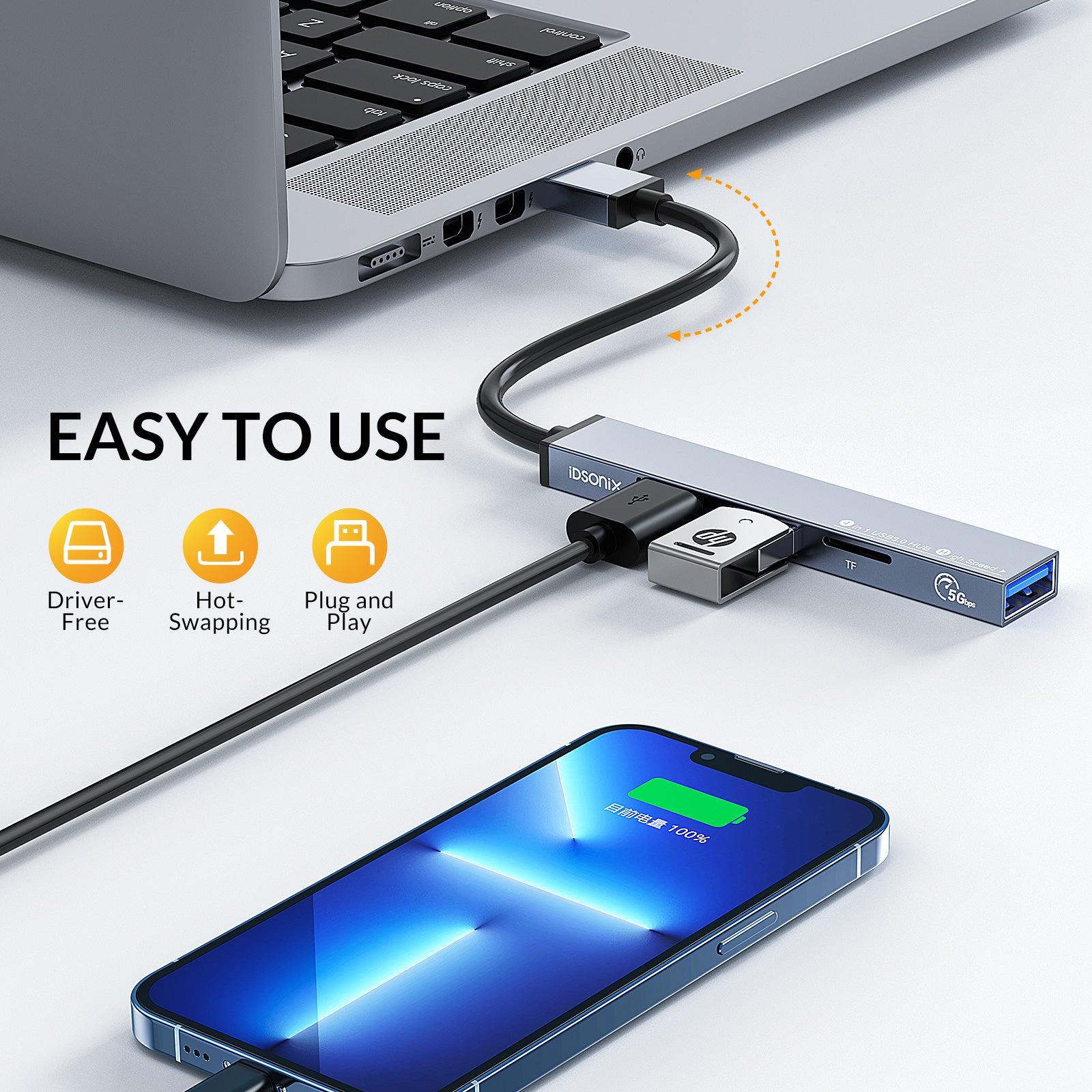 Mini USB Hub, iDsonix 4 Port USB 3.0 Hub, USB Hub Multiport Adapter Aluminum Shell with USB3.0,3*USB 2.0, 1 TF Card Slot for Laptop, Compatible with iMac, MacBook Pro, Mac, Surface, iPad Pro, XPS, PC