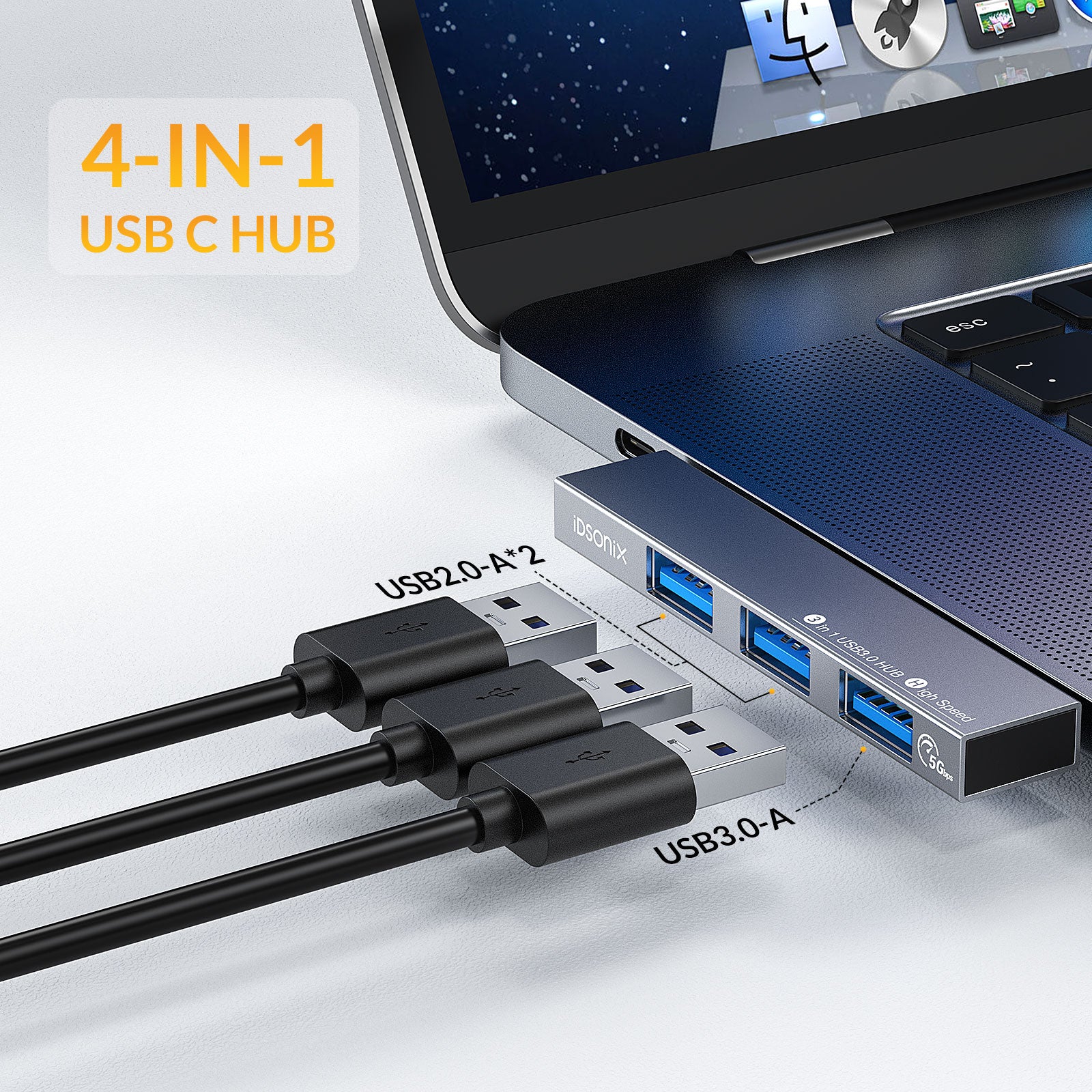 USB Hub, iDsonix 3 Port USB 3.0 Hub, Ultra-Slim Portable Data Hub Compatible with MacBook, Laptop, Surface Pro, PS4, PC, Flash Drive, Mobile HDD