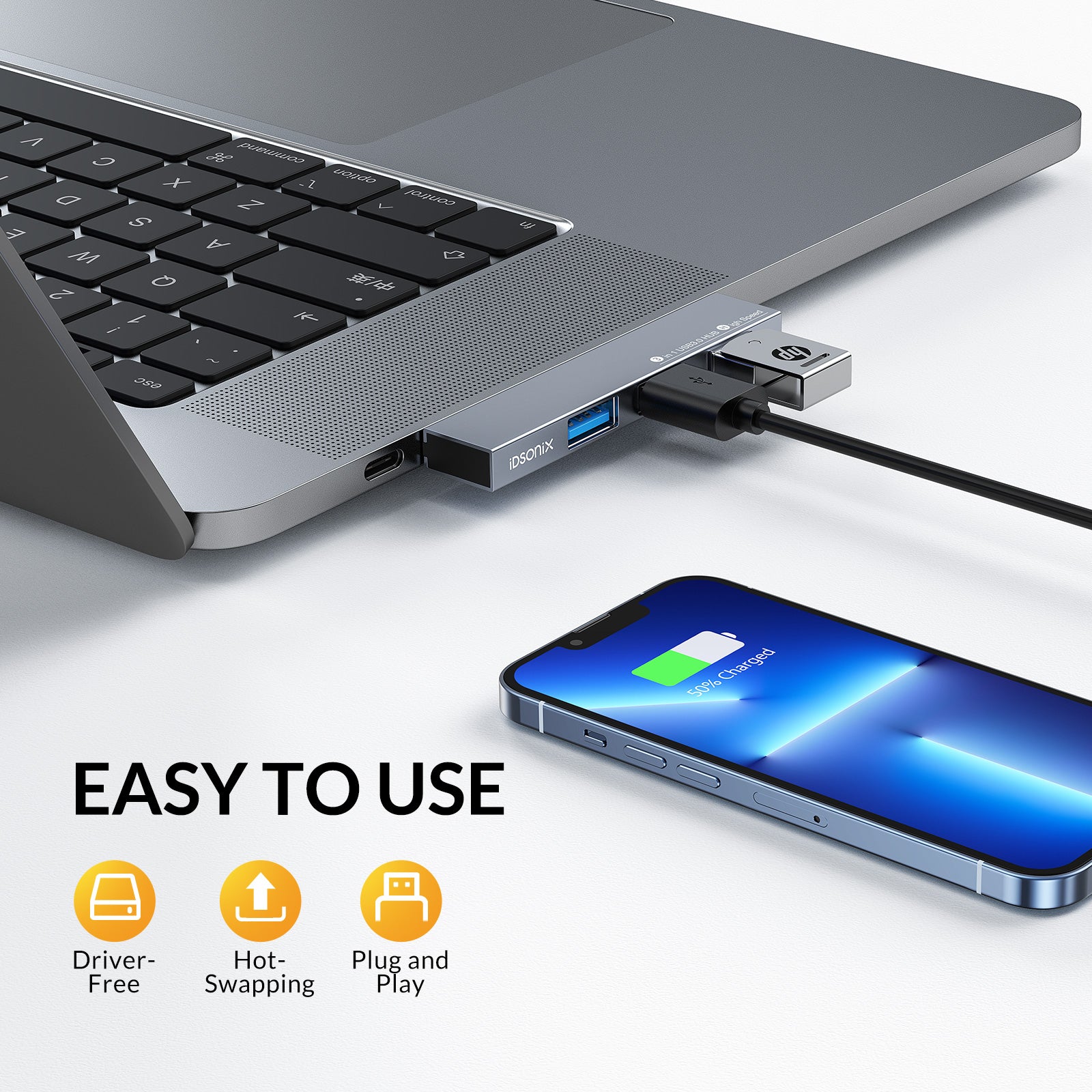 USB Hub, iDsonix 3 Port USB 3.0 Hub, Ultra-Slim Portable Data Hub Compatible with MacBook, Laptop, Surface Pro, PS4, PC, Flash Drive, Mobile HDD